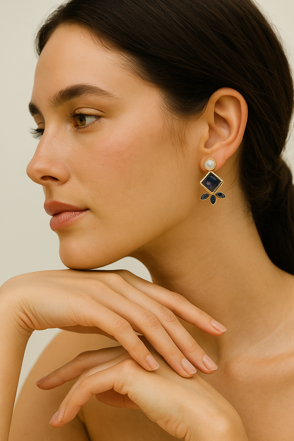 Royal Blue Stone & Pearl Stud Drop Earrings – Gold Plated Elegant Design