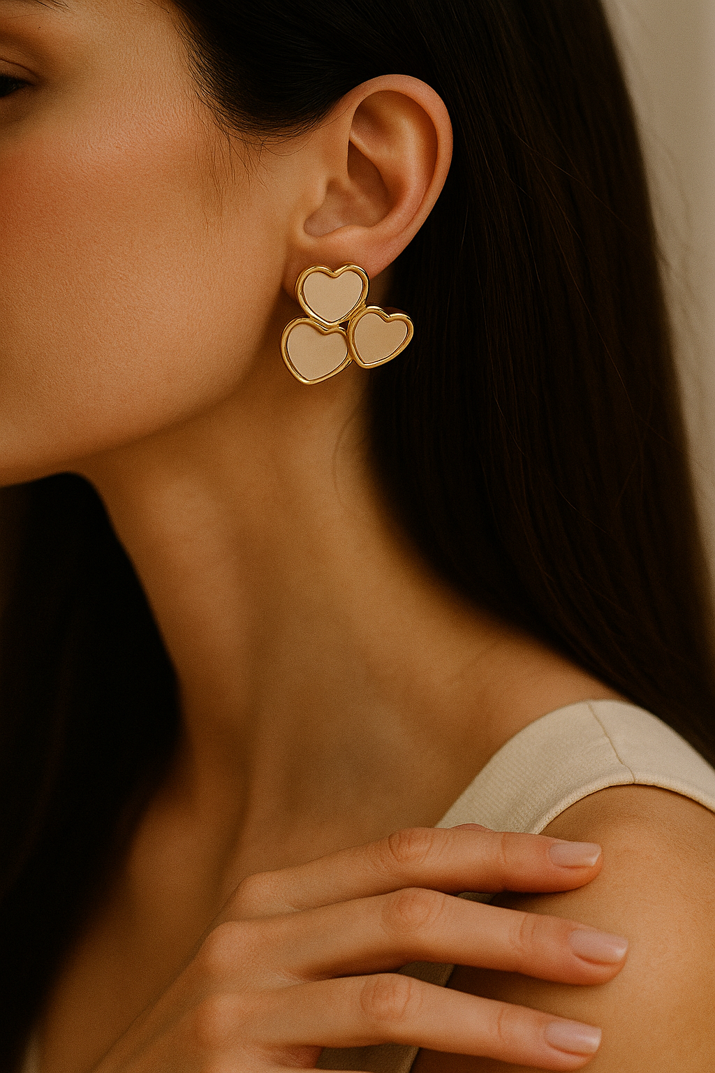 Triple Heart Stud Earrings – Cute Minimalist Gold-Tone Earrings for Girls & Women