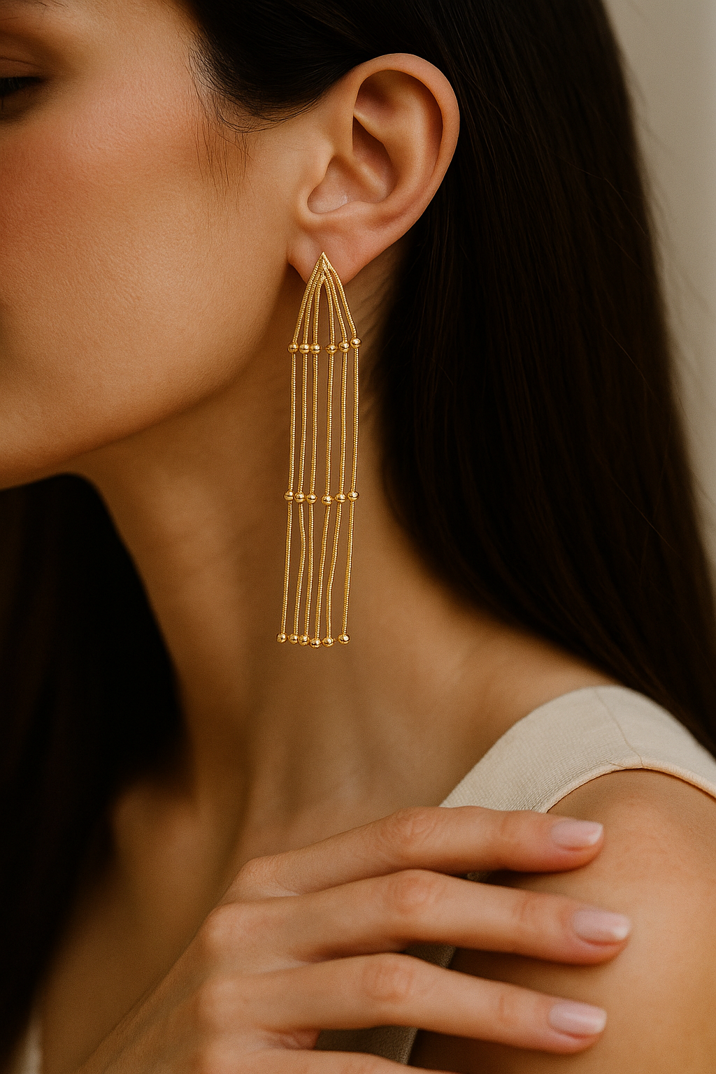 Rose Gold Multi-Strand Chain Drop Earrings – Elegant Lightweight Dangler