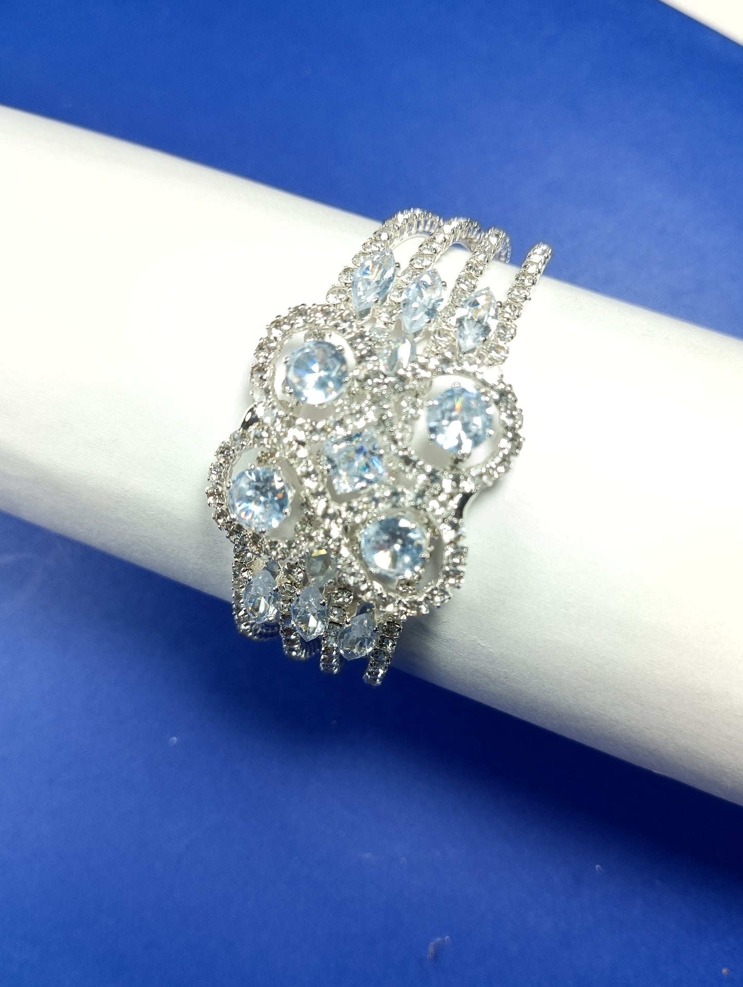 Elegant Multi-Stone Crystal Bracelet β Silver Artificial Kada for Women | Party, Bridal & Festive Wear