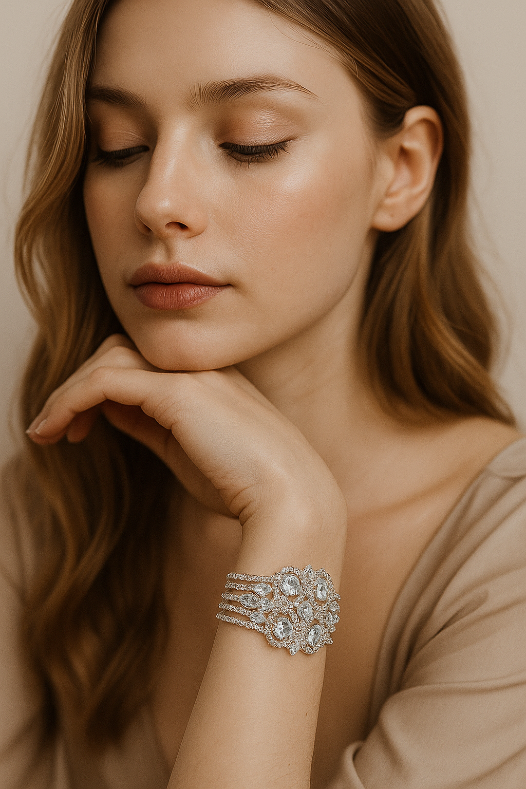 Elegant Multi-Stone Crystal Bracelet β Silver Artificial Kada for Women | Party, Bridal & Festive Wear