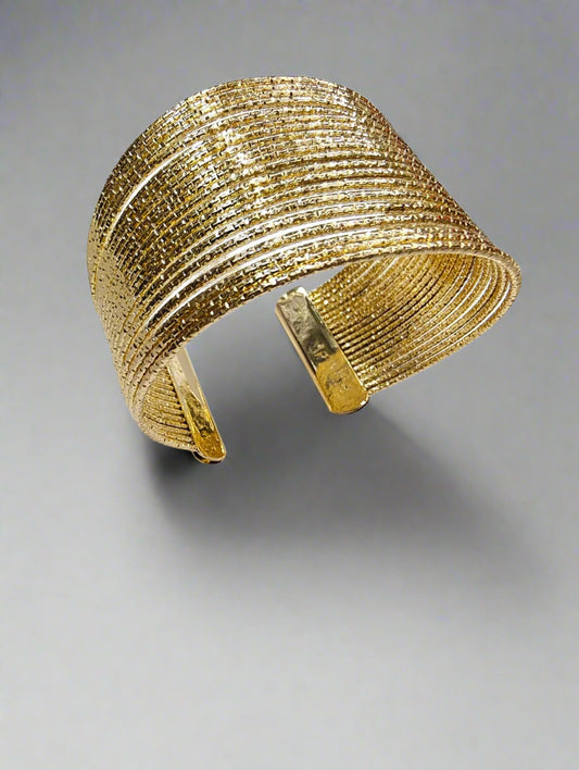 Bold Golden Mesh Cuff Bracelet – Anti-Tarnish Finish | Kirti’sGem