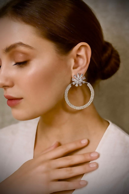 Crystal Bloom Hoop Earrings – Sparkling Diamond-Cut Cocktail Statement Hoops