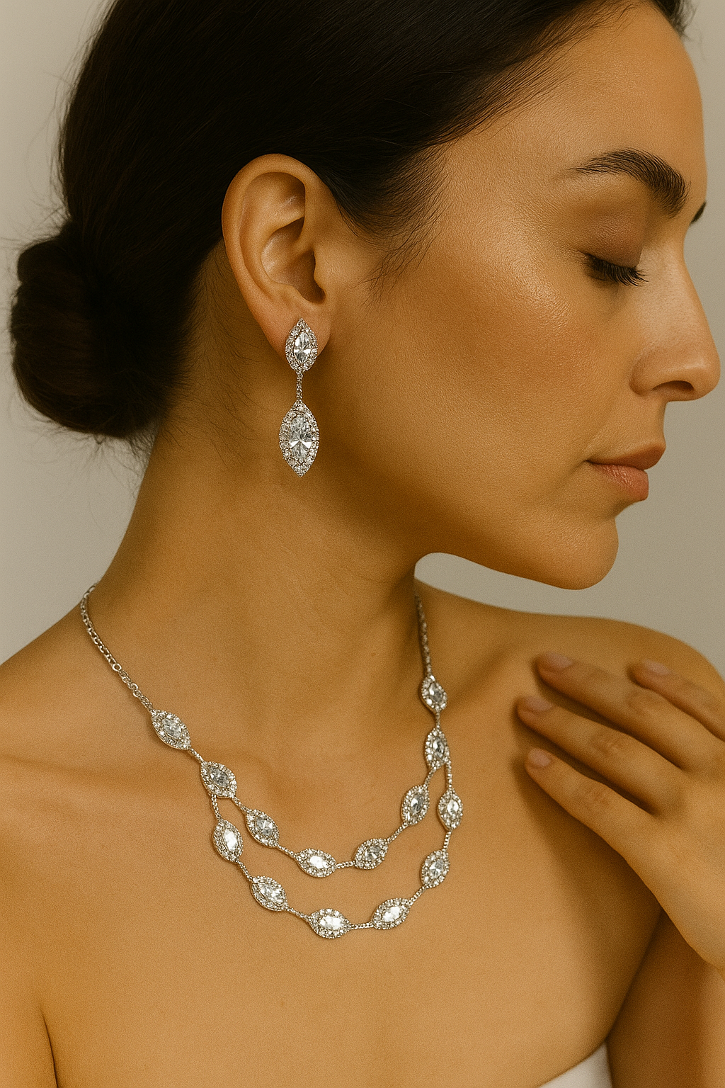 Luxury Silver-Plated American Diamond Necklace Set with Earrings – Bridal & Party Wear Jewellery