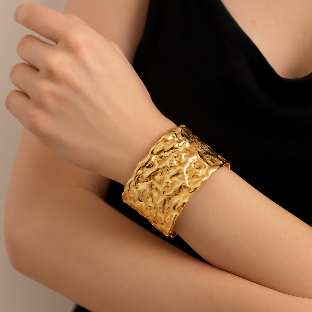 Molten Textured Gold Cuff Bracelet – Bold Statement Artificial Jewelry for Women