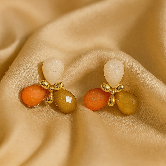 Tri-Stone Sparkling Drop Stud Earrings – Multi-Colored Glitter Stone Jewellery