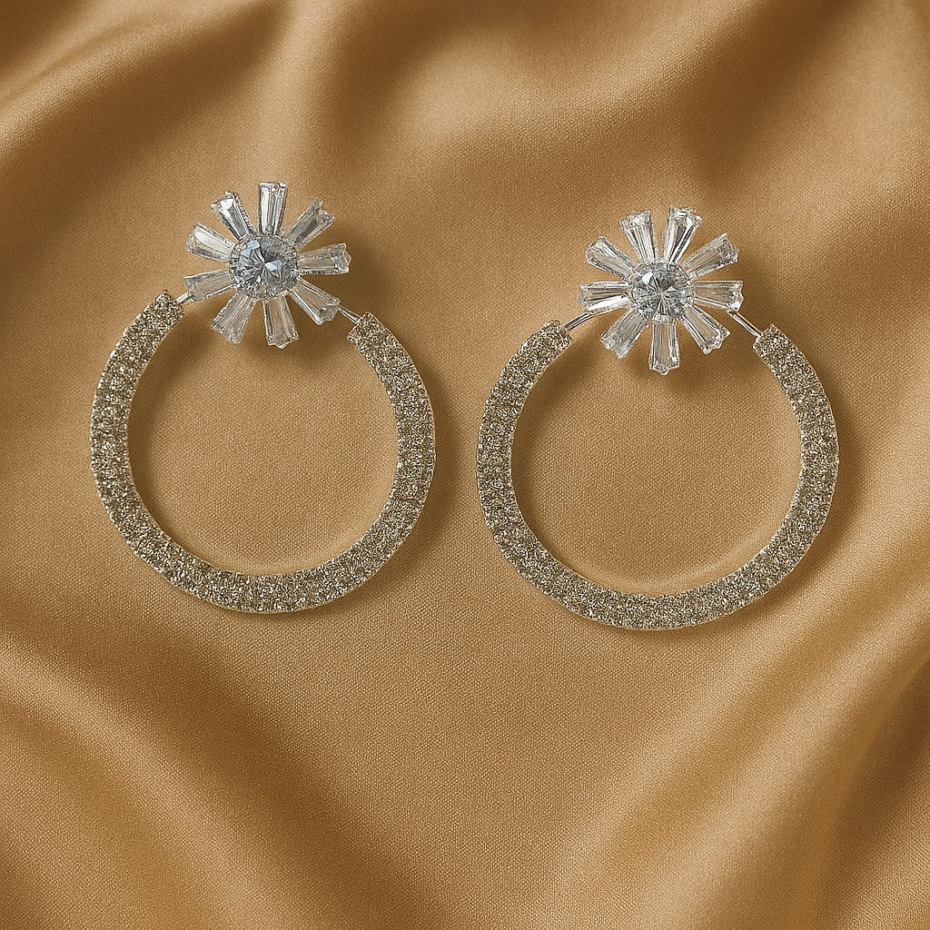 Crystal Bloom Hoop Earrings – Sparkling Diamond-Cut Cocktail Statement Hoops
