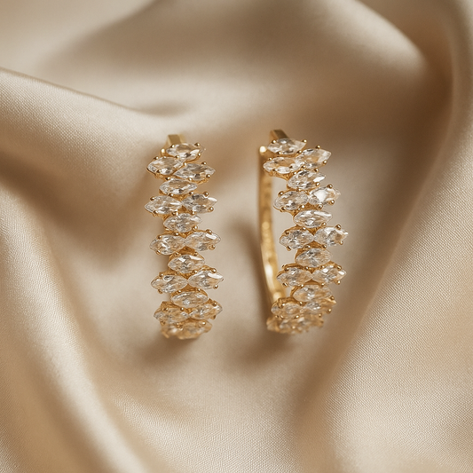 Gold Marquise Crystal Hoop Earrings – Sparkling Marquise CZ Huggies