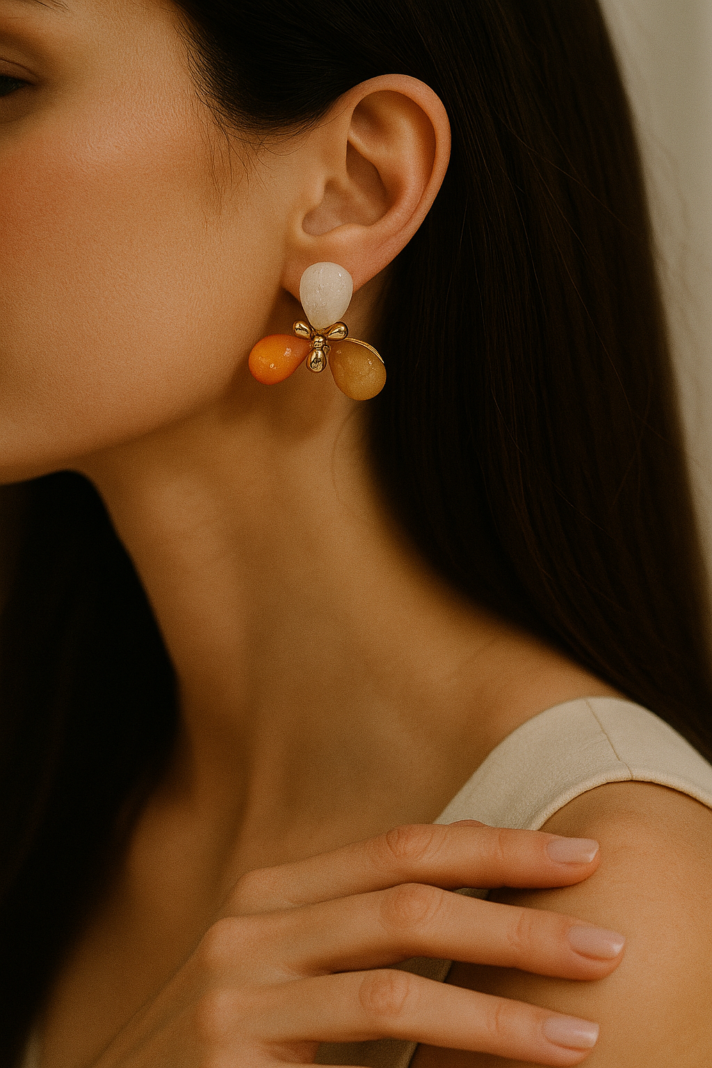 Tri-Stone Sparkling Drop Stud Earrings – Multi-Colored Glitter Stone Jewellery
