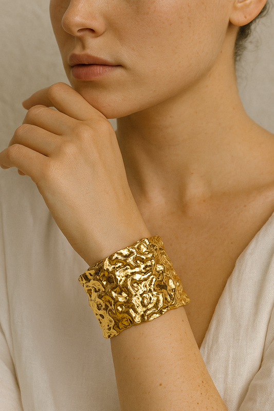 Molten Textured Gold Cuff Bracelet – Bold Statement Artificial Jewelry for Women