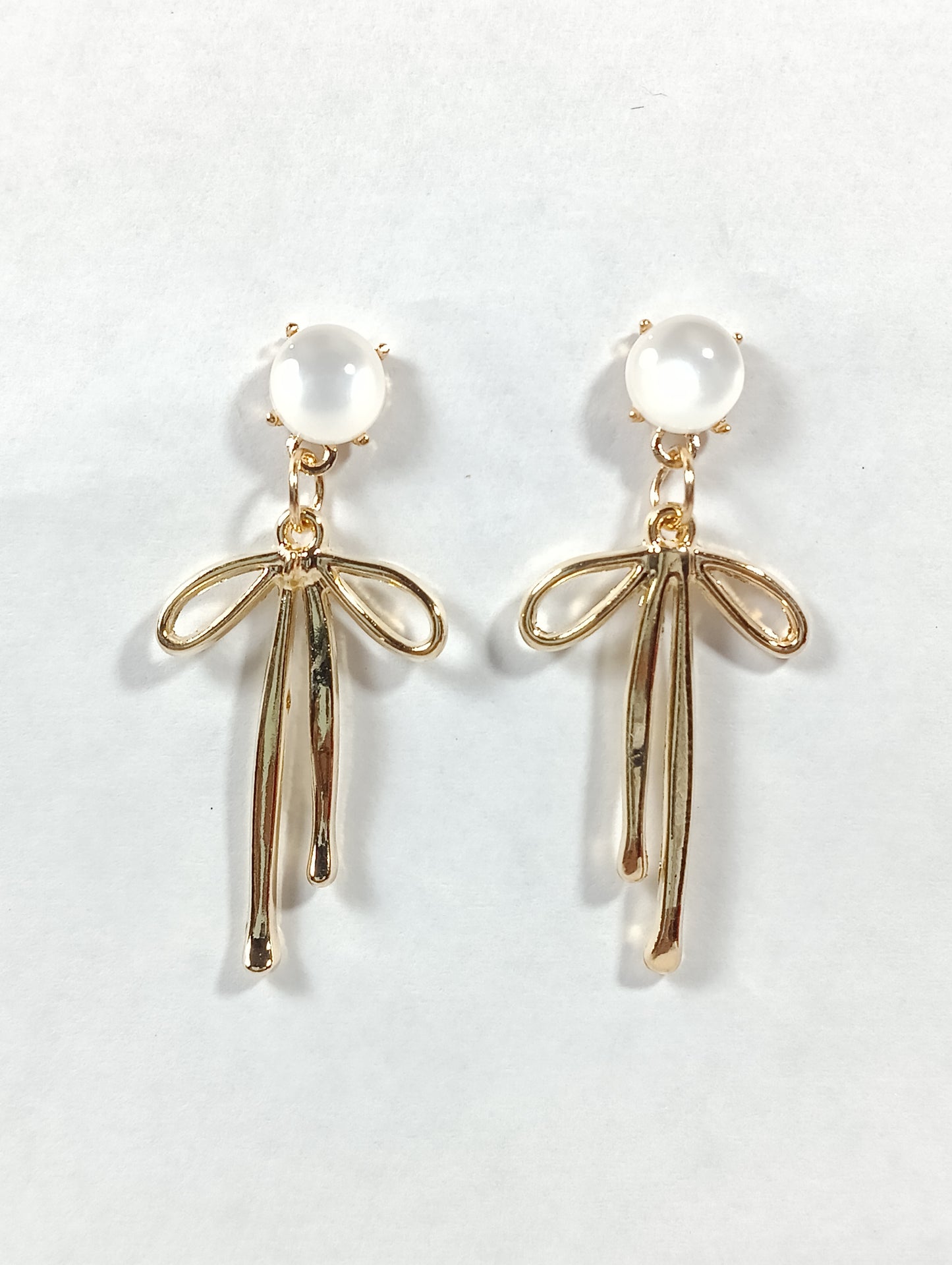 Pearl Stud & Bow Gold Drop Earrings – Feminine Elegant Dangler for Everyday & Party Wear