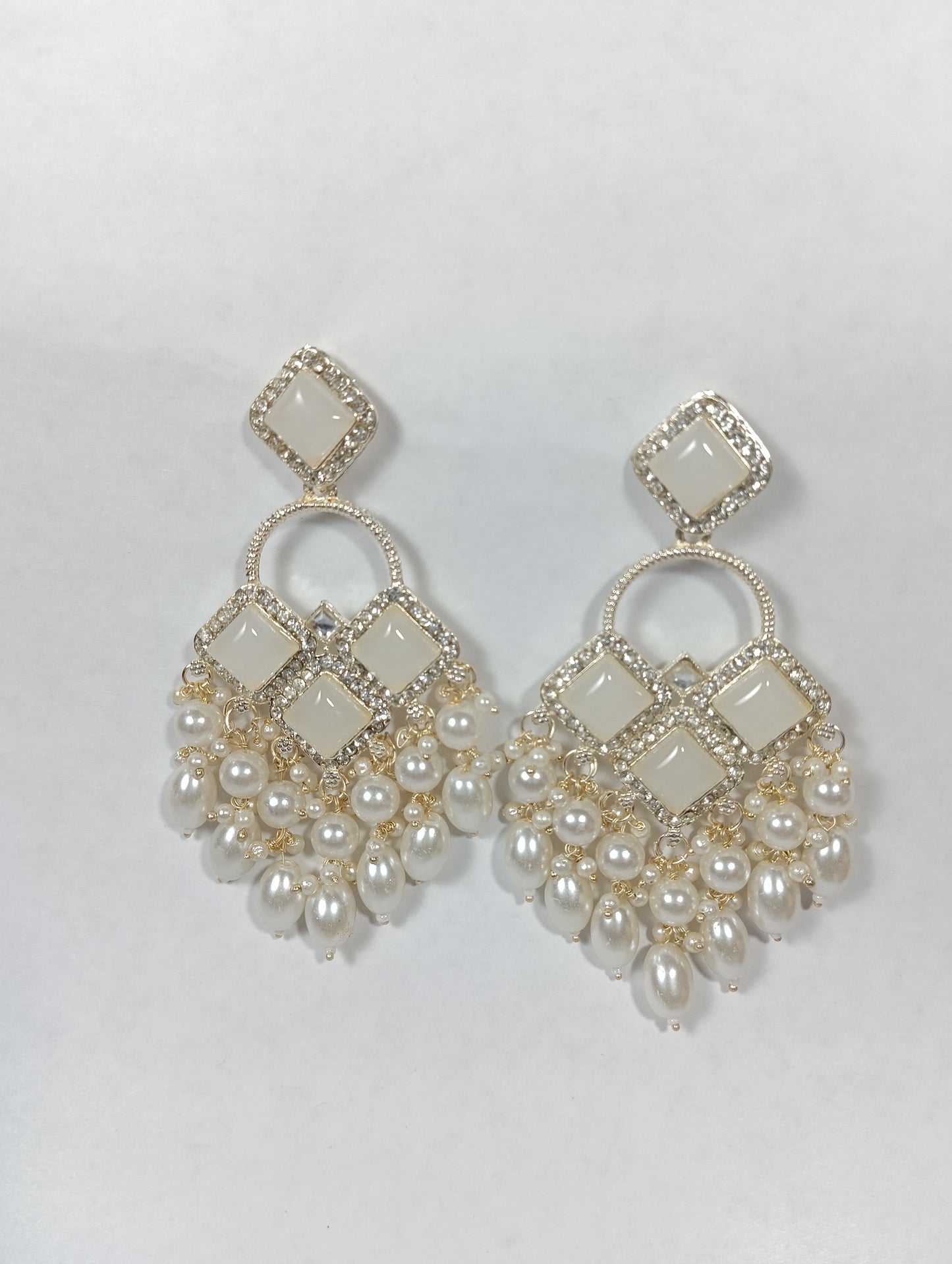 White Monalisa Pearl Drop Earrings – Gold Plated Statement Chandbali Design