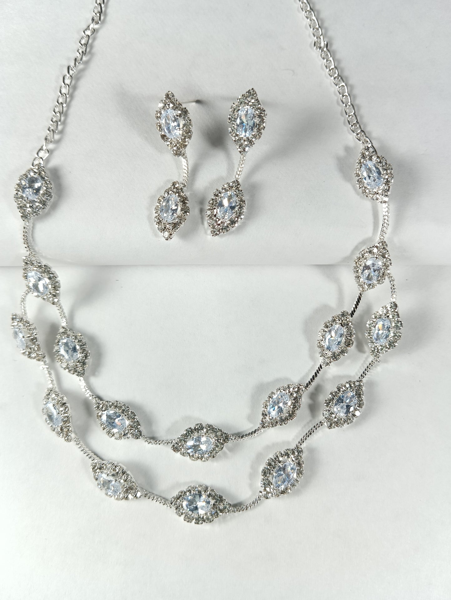 Luxury Silver-Plated American Diamond Necklace Set with Earrings – Bridal & Party Wear Jewellery