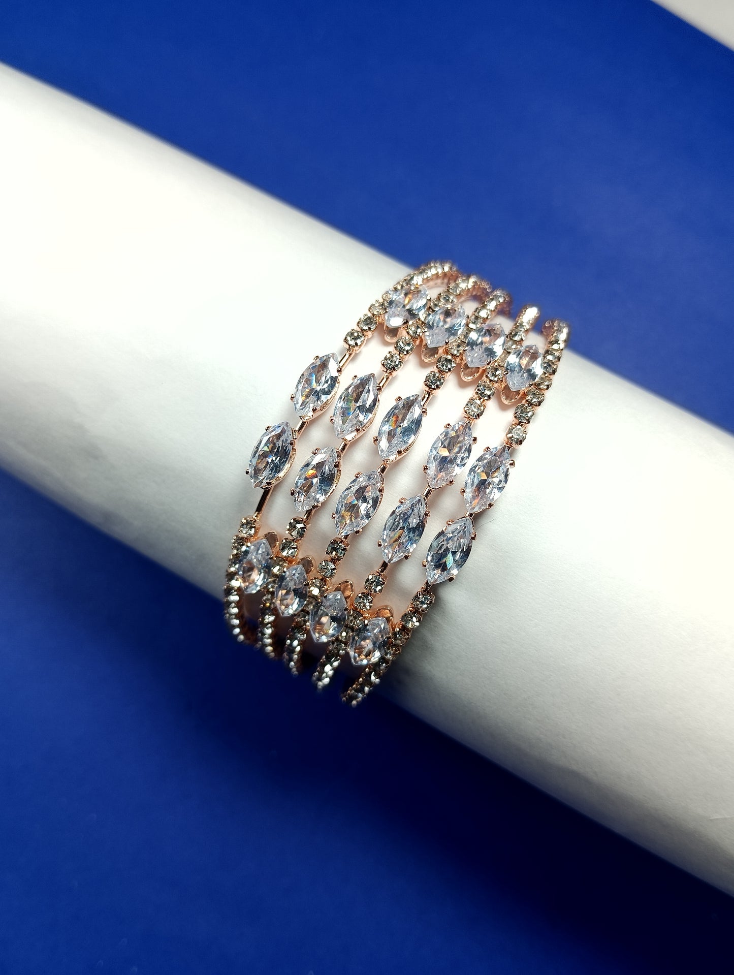 Rose Gold Multi-Layer Crystal Bangle – Elegant Artificial Kada for Women | Party & Festive Wear Jewelry