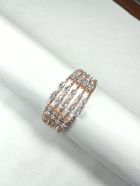 Rose Gold Multi-Layer Crystal Bangle – Elegant Artificial Kada for Women | Party & Festive Wear Jewelry