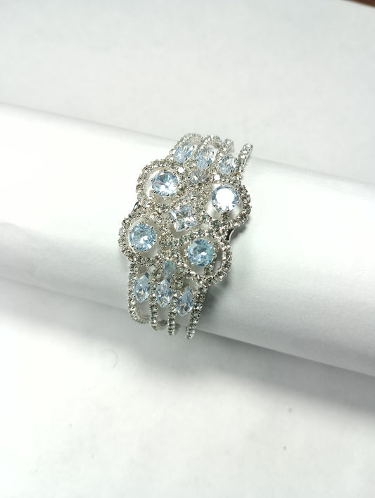 Elegant Multi-Stone Crystal Bracelet – Silver Artificial Kada for Women | Party, Bridal & Festive Wear