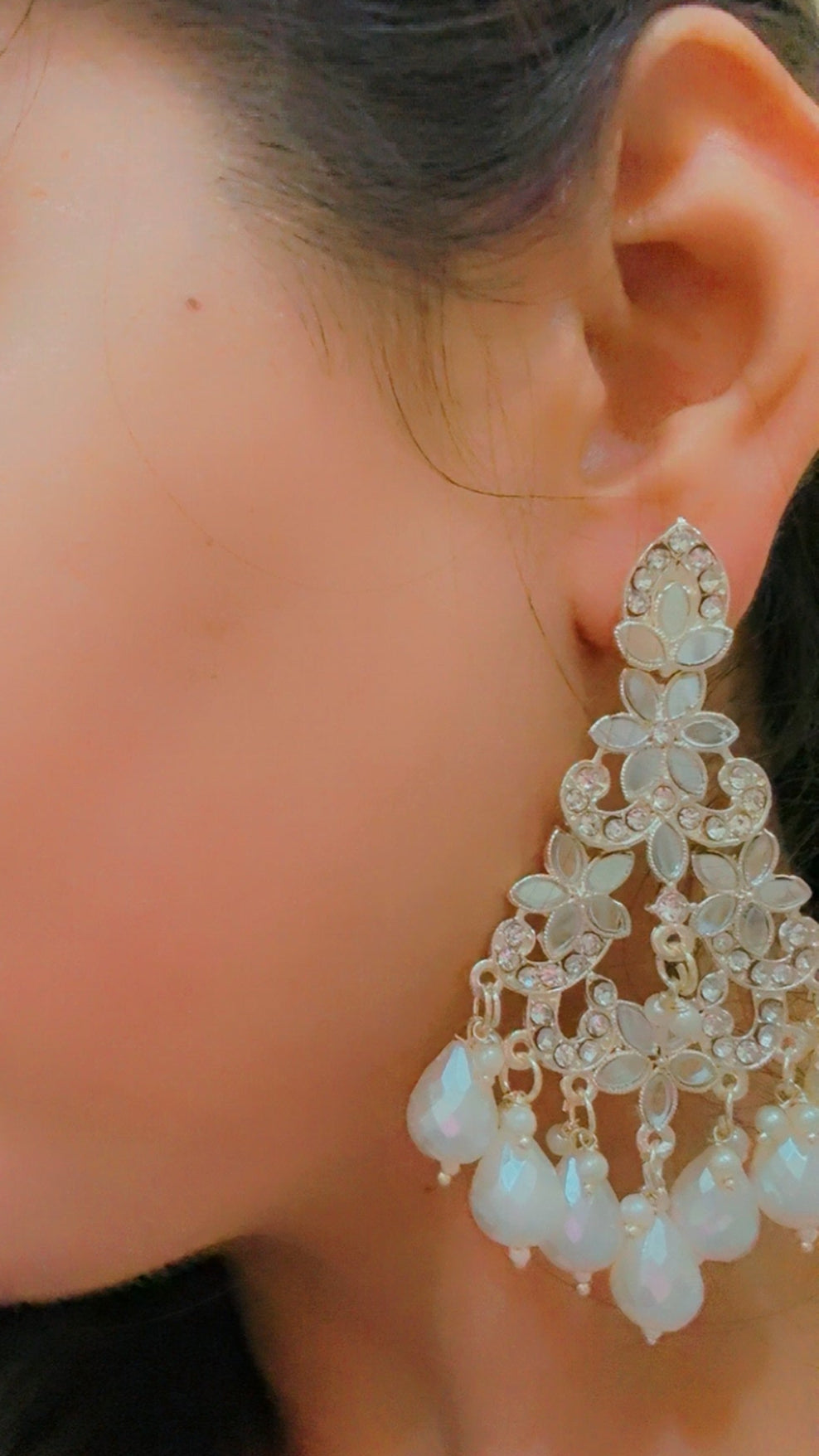 Floral  Pearl Drop Earrings – Gold-Plated Traditional Enamel Jhumki