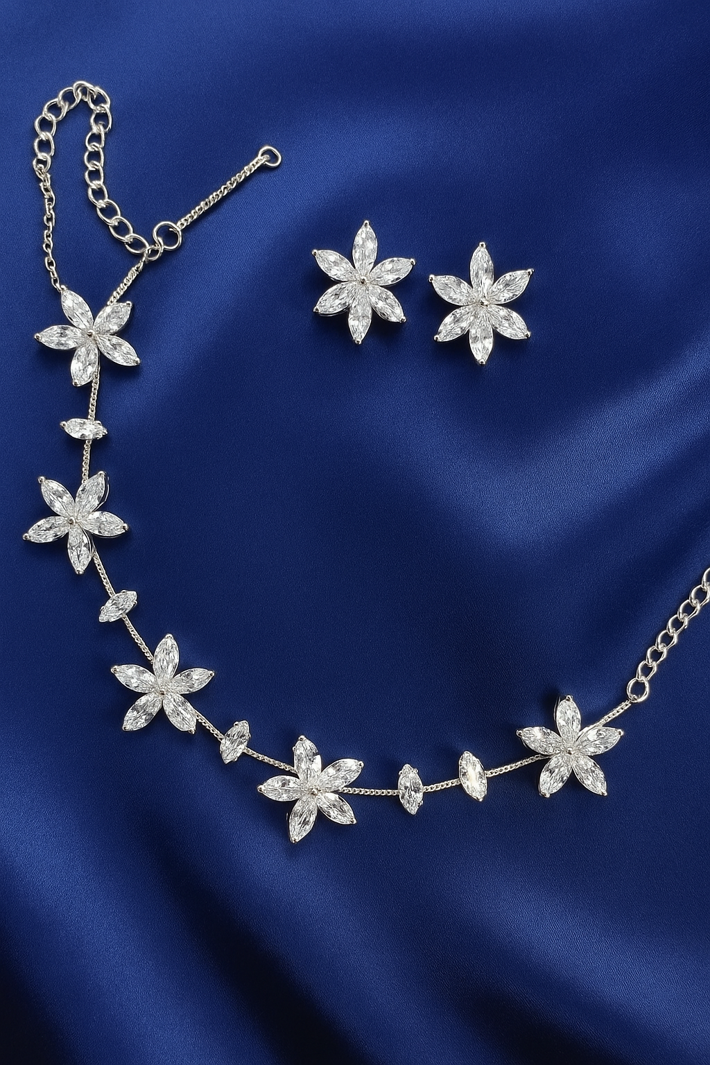 Elegant Black & Clear Crystal Floral Necklace and Earring Set – Statement Artificial Jewelry