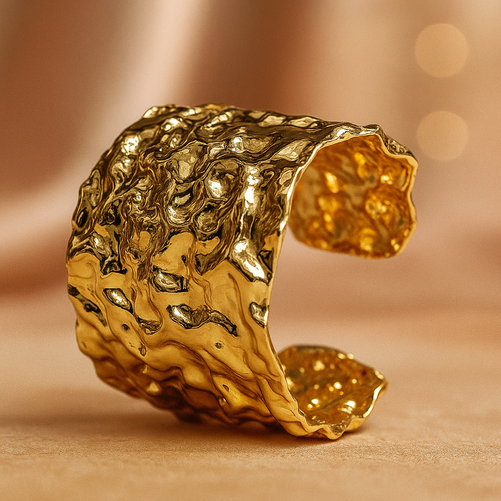 Molten Textured Gold Cuff Bracelet – Bold Statement Artificial Jewelry for Women