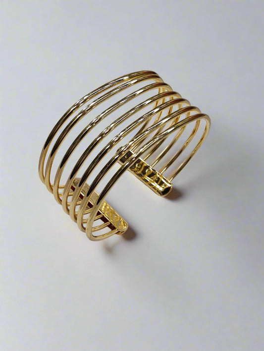 Bold Gold-Plated Multi-Bar Wide Cuff Bracelet for Women – Elegant Artificial Jewelry with Clasp