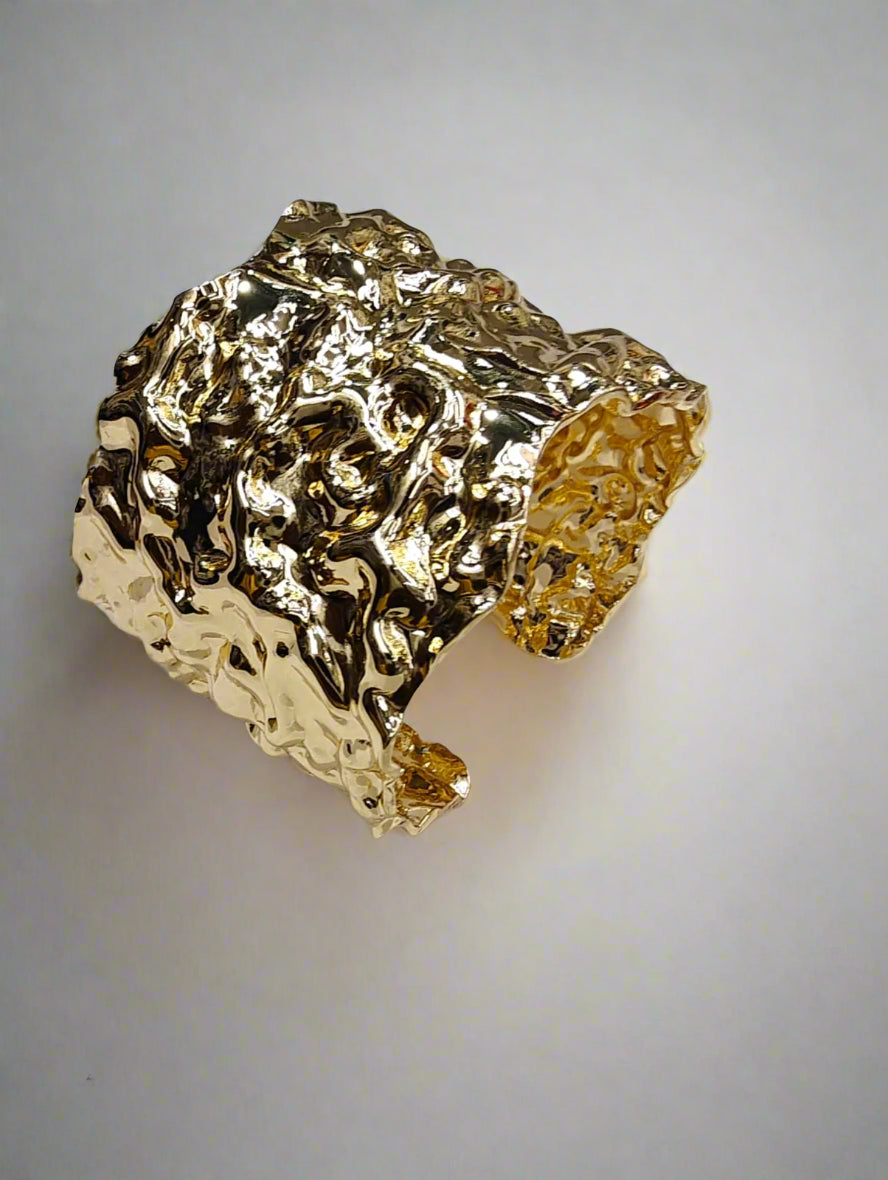 Molten Textured Gold Cuff Bracelet – Bold Statement Artificial Jewelry for Women