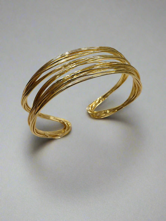 Elegant Multi-Strand Gold Finish Open Cuff Bracelet for Women – Trendy Artificial Jewelry