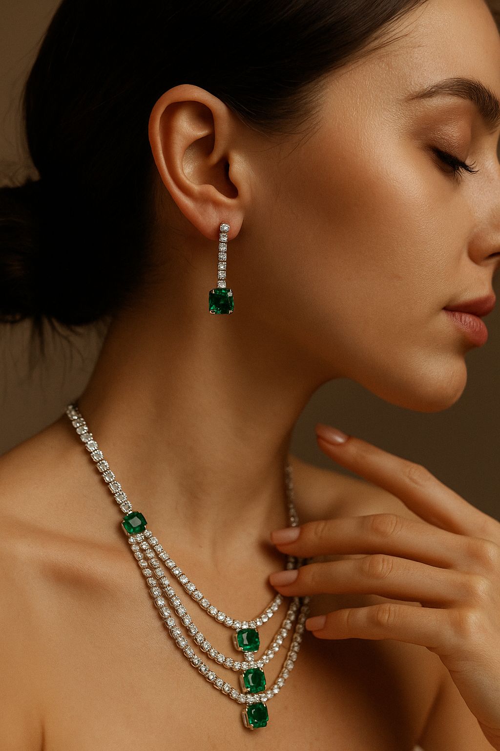 Royal Emerald Green American Diamond Necklace Set for Women – Silver Plated Bridal & Party Wear Jewellery